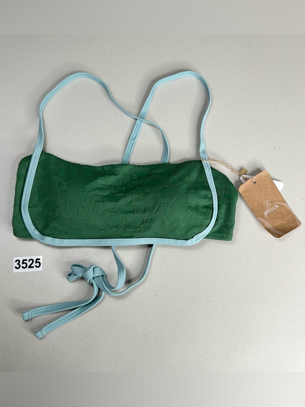 Berlook Bikini Top Small Dark Green Jacquard Crisscross New